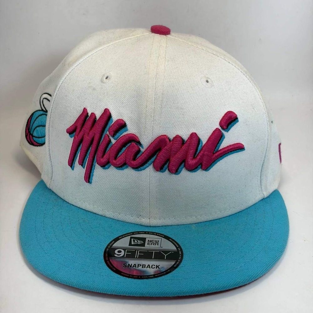 New Era 9FIFTY Miami Heat Vice City Snapback Hat White Pink Teal NBA Cap OSFA